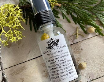 Mezcla protectora en spray natural de enebro y cedro: aceite esencial orgánico para protección y conexión a tierra.