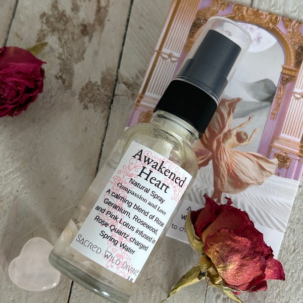 Awakened Heart Natural Spray / rose geranium / rose quartz / higher heart chakra // rosewood pink lotus essential oil rose quartz