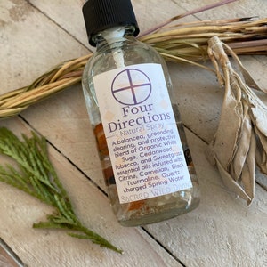 Four Directions Natural Organic Essential Oil Spray - Cedar, Sage, Sweetgrass and Tobacco in Charged Water