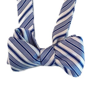 Silk Bow Tie  for Men - Blues Stripe - One-of-a-Kind, Handcrafted - Self-tie or Pre-tied