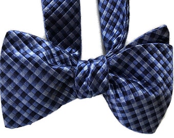Silk Bow Tie  for Men - Indigo  - One-of-a-Kind, Handcrafted - Self-tie - Free Shipping