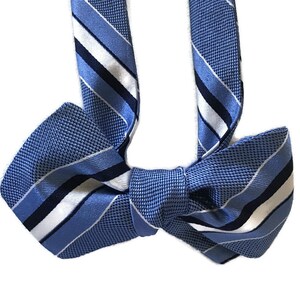 Silk Bow Tie - Indigo Stripe - One-of-a-Kind, Handcrafted - Pre-tied or Self-tie