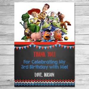 Cartão de agradecimento de Toy Story Quadro Azul Vermelho // Festa de aniversário de Toy Story // Cartão de agradecimento de Toy Story // Lembrancinhas para festa de Toy Story para impressão