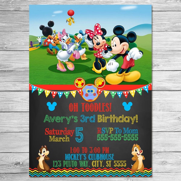 Mickey Mouse Clubhouse Invitation Chalkboard // Mickey Mouse Clubhouse Birthday Party // Mickey Mouse Clubhouse Invite Printable Favors
