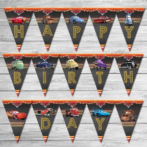 Disney Cars Birthday Banner Chalkboard Lightning McQueen Birthday Banner Disney Cars Printables Cars Party Favor Cars Happy Birthday image 1