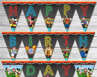 Mickey Mouse Clubhouse Birthday Banner Chalkboard // Mickey Mouse Clubhouse Happy Birthday Banner // Mickey Mouse Clubhouse Party Favors