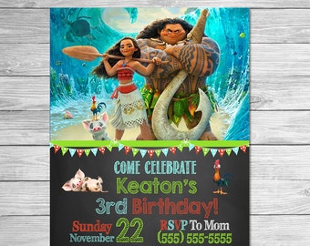 Disney Moana Invitation Chalkboard - Moana Maui Birthday Invitation - Disney Moana Printables - Moana Party Favors - Moana Invite Chalkboard