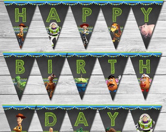 Toy Story Banner Chalkboard Green Blue // Toy Story Birthday Banner // Toy Story Party // Printable Toy Story Party Favors