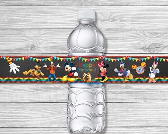 Mickey Mouse Clubhouse Water Bottle Label Chalkboard 9 3/4 x 1 1/4 / Mickey Mouse Clubhouse Birthday / Mickey Mouse Clubhouse Drink Label