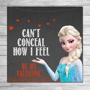 Printable Frozen Valentine&#39;s Day Card - Elsa Chalkboard // Valentines Cards Elsa // Frozen Elsa Valentines Day Card
