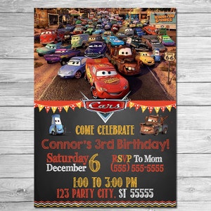 Disney Cars Invitation Chalkboard - Lightning McQueen Birthday Invitation - Disney Cars Printables - Cars Party Favors