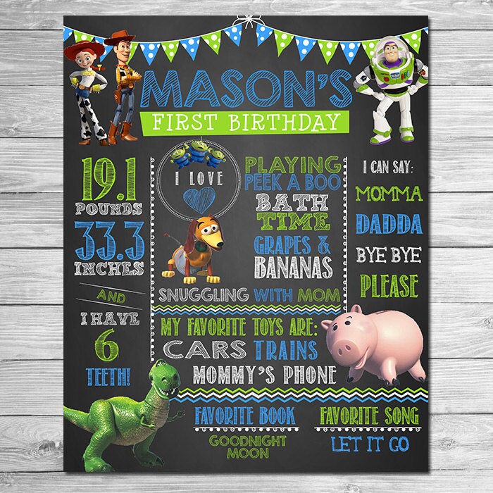 Toy Story Birthday Photo Prop Sign Blue Green Chalkboard Toy Story Birthday Party Printable Toy Story Party Favors First
