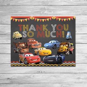 Disney Cars 3 Thank You Card -  Instant Download Chalkboard - Disney Cars 3 Birthday Party - Disney Cars 3 Thanks - Cars 3 Party Favors
