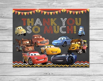 Disney Cars 3 Thank You Card -  Instant Download Chalkboard - Disney Cars 3 Birthday Party - Disney Cars 3 Thanks - Cars 3 Party Favors