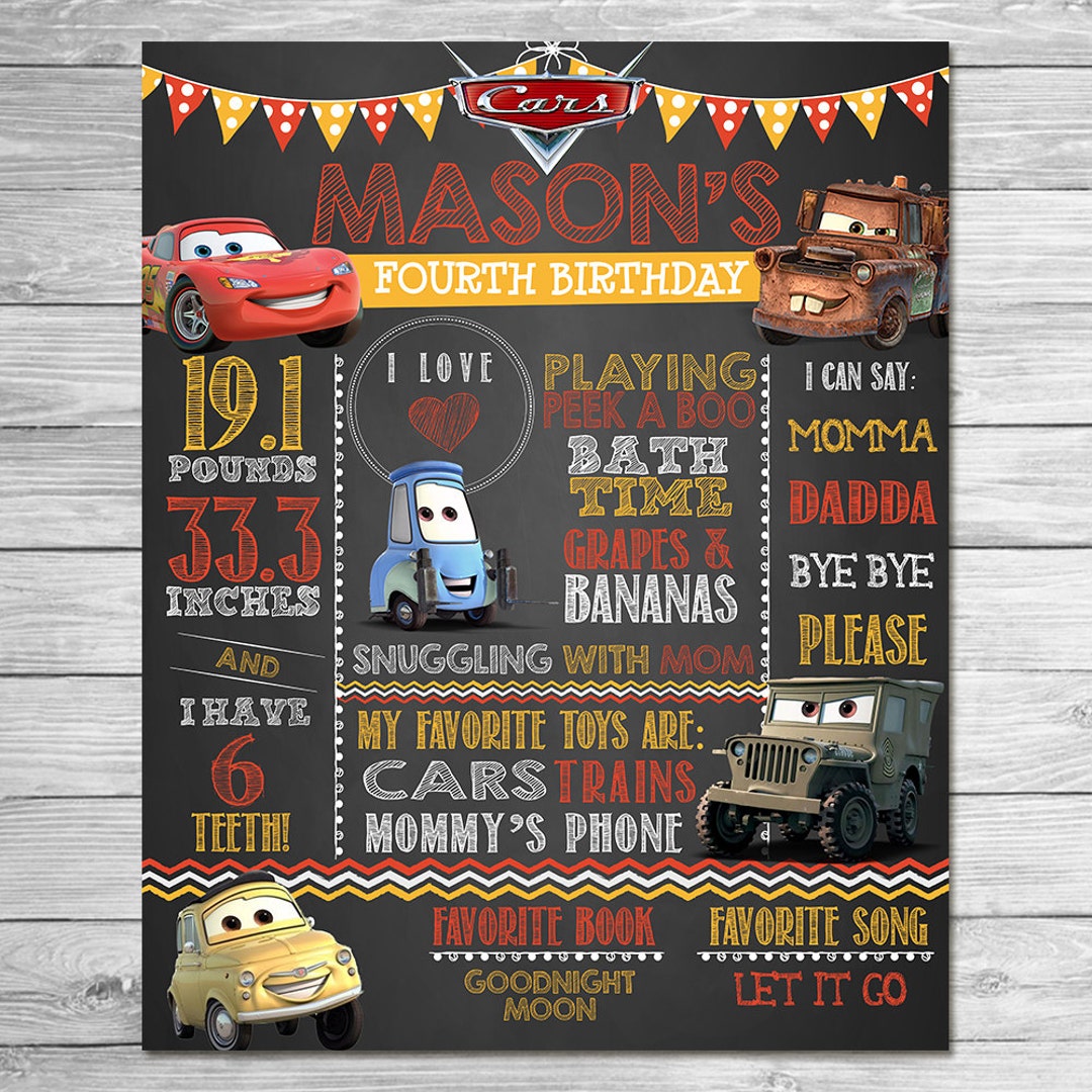 Disney Cars Invitation Chalkboard Lightning Mcqueen Birthday 