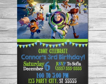 Toy Story Invitation Chalkboard Blue Green // Toy Story Birthday Party // Toy Story Invite // Printable Toy Story Party Favors