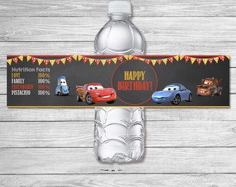 Disney Cars Water Bottle Label Chalkboard - Cars Drink Label - Disney Cars Printables - Cars Party Favor - Cars Happy Birthday