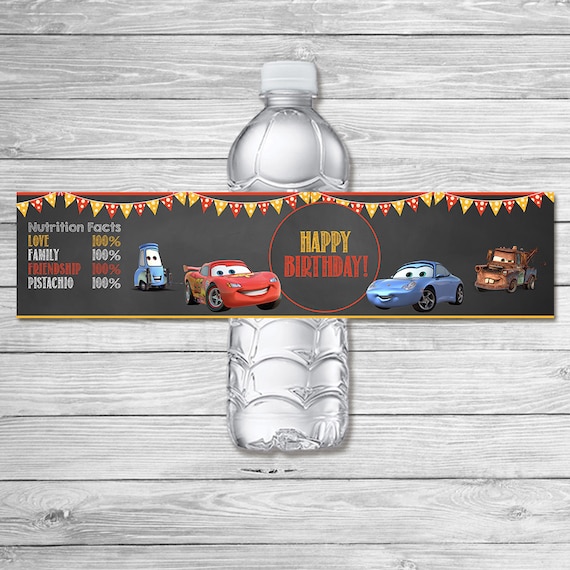 Disney Cars Water Bottle Label Chalkboard - Cars Drink Label - Disney Cars  Printables - Cars Party Favor - Cars Happy Birthday