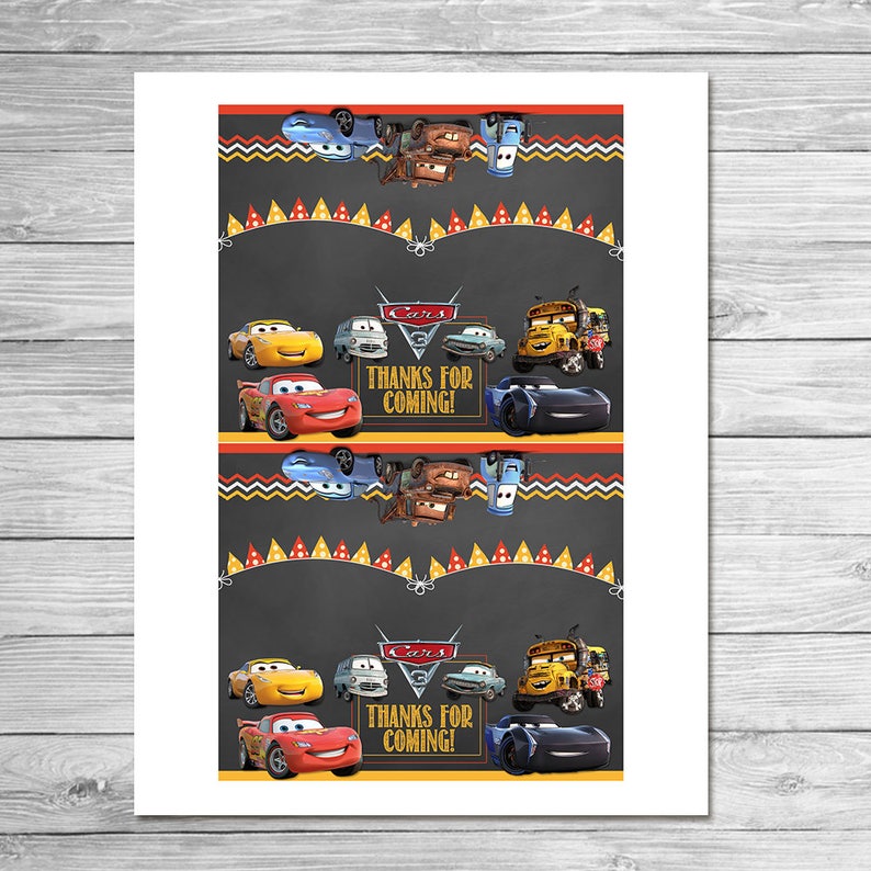 Disney Cars Printable Cars Birthday Cars 3 Ziptop Topper Cars Party Favor Cars New Movie Disney Cars 3 Treat Bag Topper Chalkboard