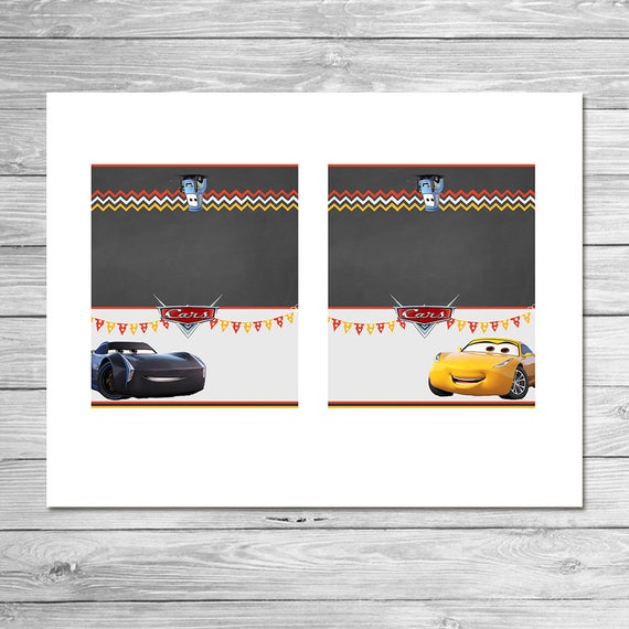 disney cars 3 food tents chalkboard set 3 cars food label etsy