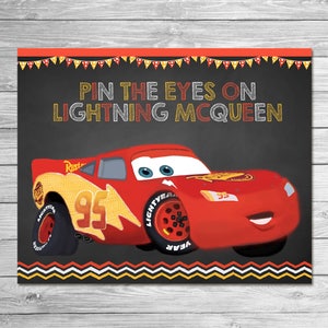 Disney Cars Pin the Tail Game Lightning McQueen - Chalkboard - Cars Party Game - Cars Birthday Party Pin Game - Printable Party Game Cars
