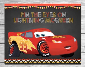 Disney Cars Pin the Tail Game Lightning McQueen - Chalkboard - Cars Party Game - Cars Birthday Party Pin Game - Printable Party Game Cars