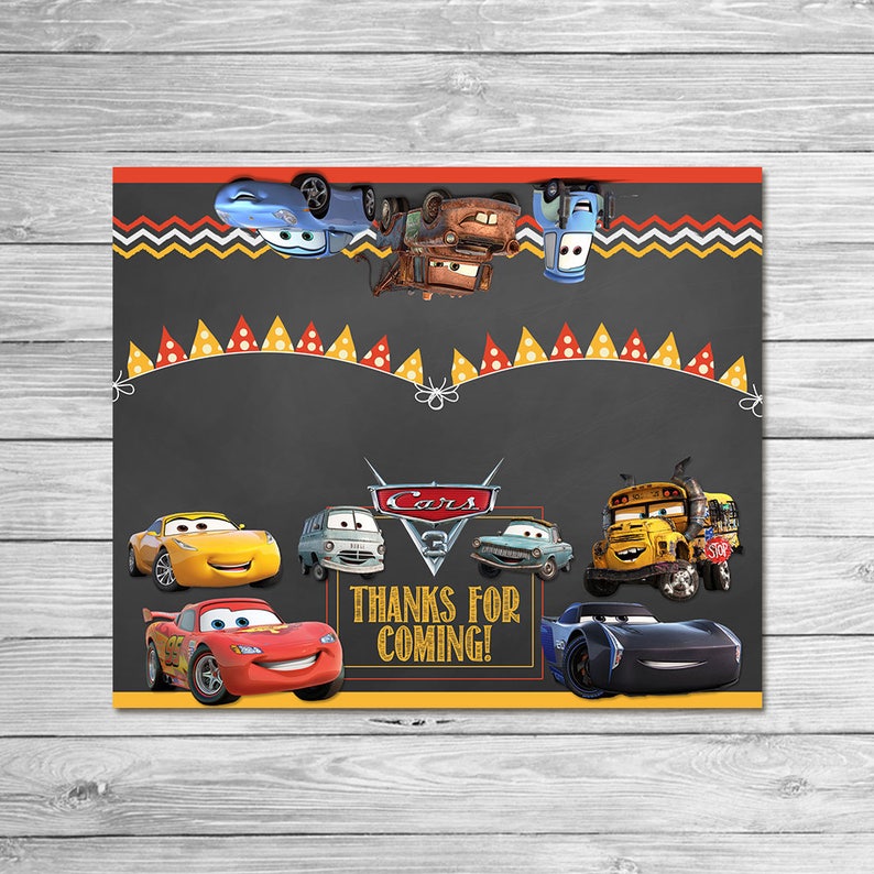 Disney Cars Printable Cars Birthday Cars 3 Ziptop Topper Cars Party Favor Cars New Movie Disney Cars 3 Treat Bag Topper Chalkboard