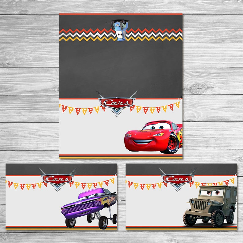 Disney Cars Food Tents Chalkboard Cars Food Labels Disney Cars Printables Cars Party Favor Cars Happy Birthday Cars Birthday image 2