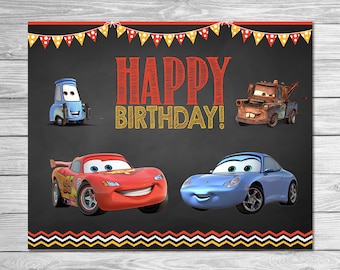 Disney Cars cumpleaños signo pizarra - rayo McQueen cumpleaños signo - Disney Cars imprimibles - Cars Party Favor - Cars feliz cumpleaños