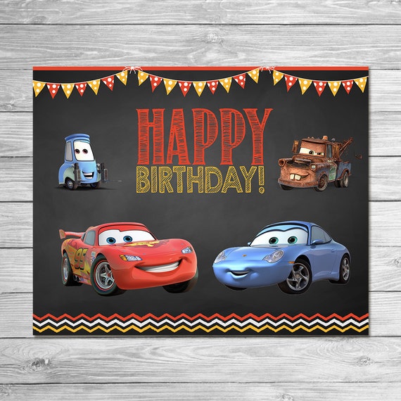 Disney Cars Invitation Chalkboard Lightning Mcqueen Birthday 