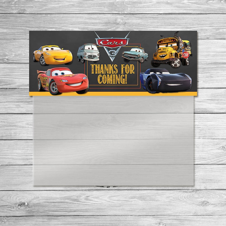 Disney Cars Printable Cars Birthday Cars 3 Ziptop Topper Cars Party Favor Cars New Movie Disney Cars 3 Treat Bag Topper Chalkboard