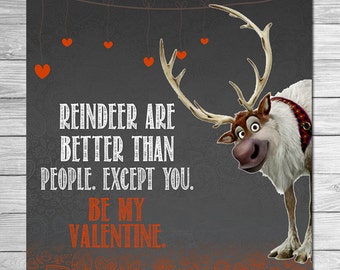Printable Frozen Valentine's Day Card - Sven Chalkboard // Valentines Cards Sven // Frozen Sven Valentines Day Card