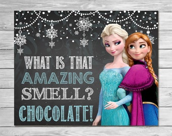 Frozen Cos'è quell'incredibile odore di cioccolato Segno Anna Elsa - Segno stampabile Frozen - Segno lavagna Frozen - Bomboniere Frozen - 100594