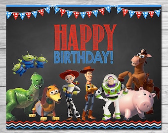 Toy Story Happy Birthday Sign Chalkboard Red Blue // Toy Story Birthday Party Sign // Toy Story Party // Printable Toy Story Party Favors