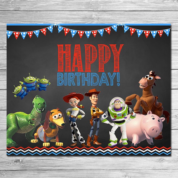 Toy Story Happy Birthday Sign Chalkboard Red Blue // Toy Story Birthday  Party Sign // Toy Story Party // Printable Toy Story Party Favors 