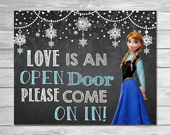 Frozen Love is an Open Door Sign Chalkboard Anna - Frozen Printable Wall Art - Frozen Chalkboard Sign - Frozen Party Favour Decor - 100594