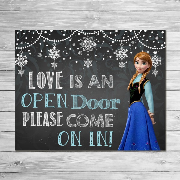 Frozen Love is an Open Door Sign Chalkboard Anna - Frozen Printable Wall Art - Frozen Chalkboard Sign - Frozen Party Favor Decor - 100594