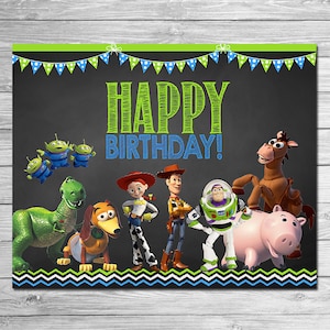 Toy Story Happy Birthday Sign Chalkboard Green Blue // Toy Story Birthday Party Sign // Toy Story Party // Printable Toy Story Party Favors