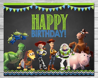 Toy Story Happy Birthday Sign Chalkboard Green Blue // Toy Story Birthday Party Sign // Toy Story Party // Printable Toy Story Party Favors