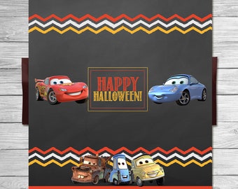 Disney Cars Happy Halloween Candy Bar Wrapper Chalkboard - Lightning McQueen - Disney Cars Halloween Printable - Cars Halloween Party Favor