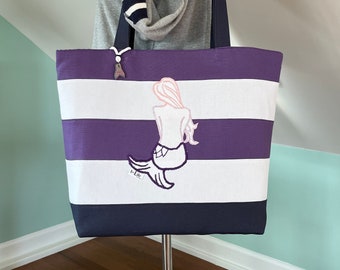 Purple Striped Mermaid Canvas Bag