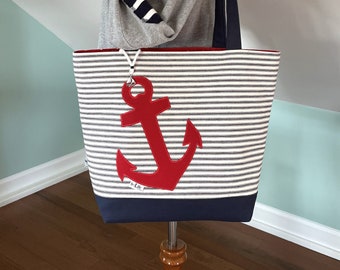 Pinstripe Anchor canvas Bag