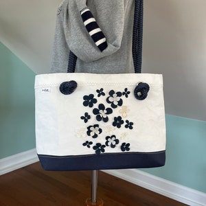 Navy Blue Flower Recycled Sail bag