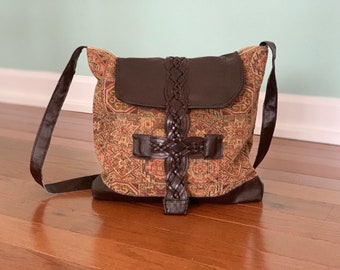 Upcycled Leather and Tapestry Handbag
