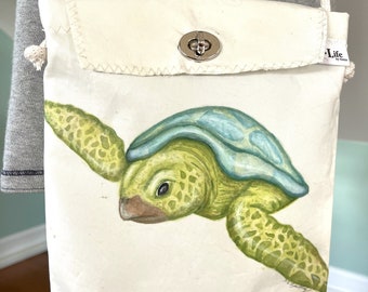 Hand Painted Sea Turtle Crossbody Bag