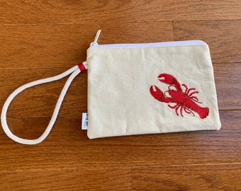 Lobster embroided Wristlet