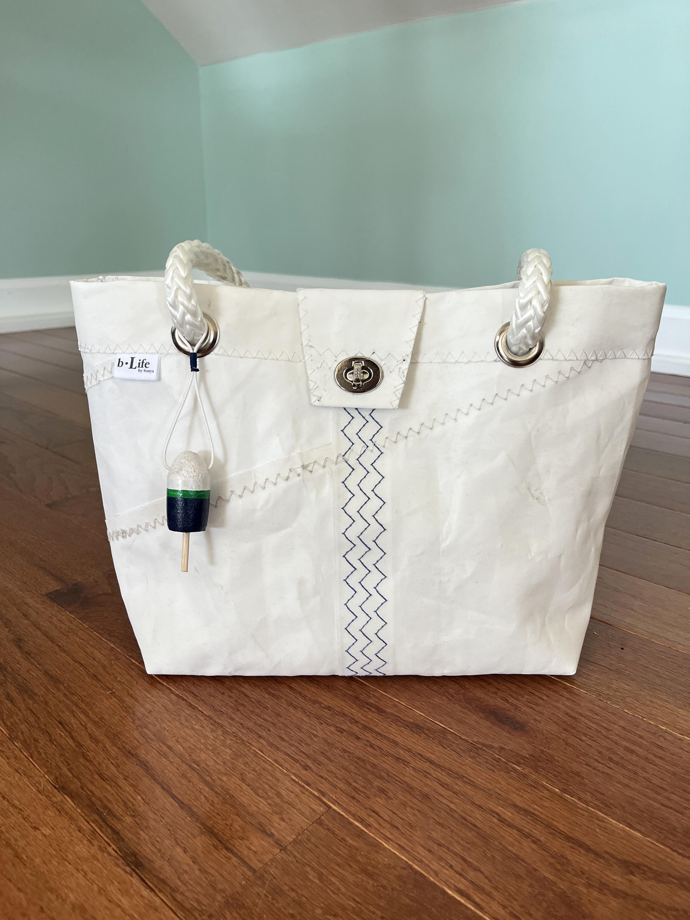 NoFISH Sail Shoulder Bag – Recycled Canvas, Compact Document Bag, Blue/White, 22x30x9 Cm, 21 Liters