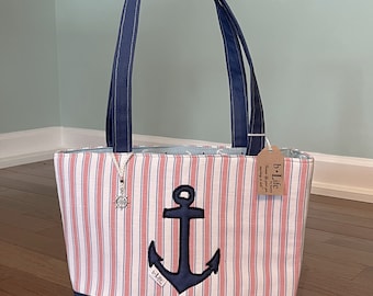 Nautical Anchor pinstripe Handbag/Tote