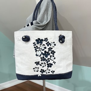 Navy Blue Flower Recycled Sail bag