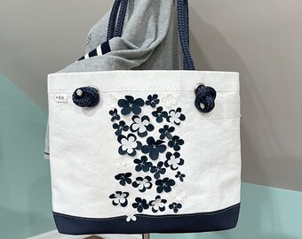 Navy Blue Flower Recycled Sail bag